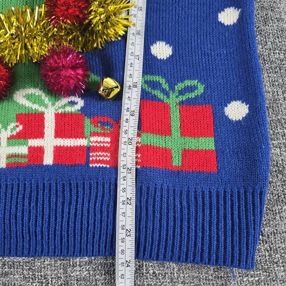 VTG Joe Boxer Ugly Christmas Sweater Womens Sz S Blue Polka Dot Festive Holiday - Picture 7 of 8